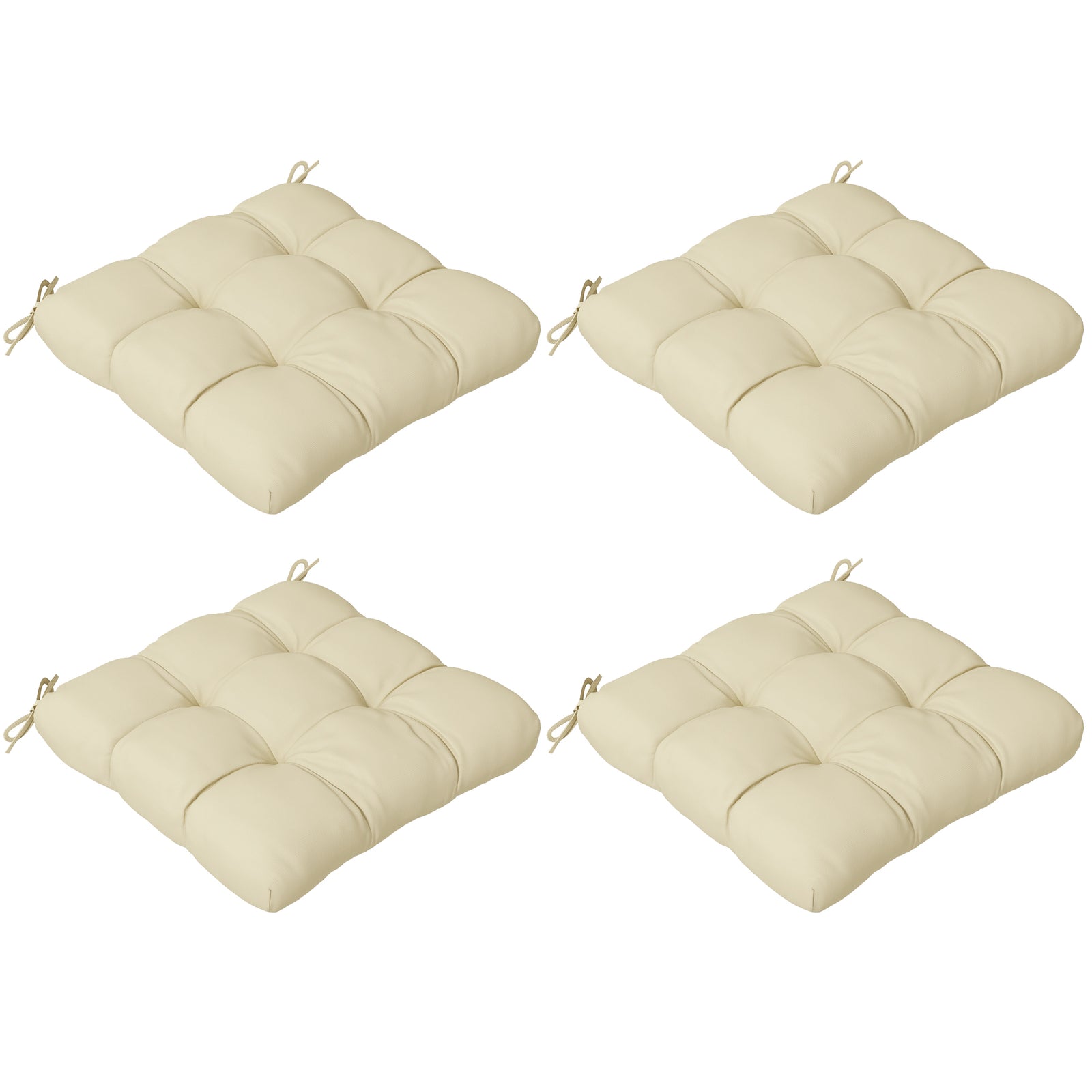Set Of 4 Outdoor Seat Cushion W/ Ties, For Garden Furniture | Beige