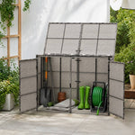 Pe Rattan Double Trash Can Storage Shed With Lid & Front Door, Outdoor Garbage Bin Enclosure, Metal Frame, Weather-resistant Wicker Design | Grey