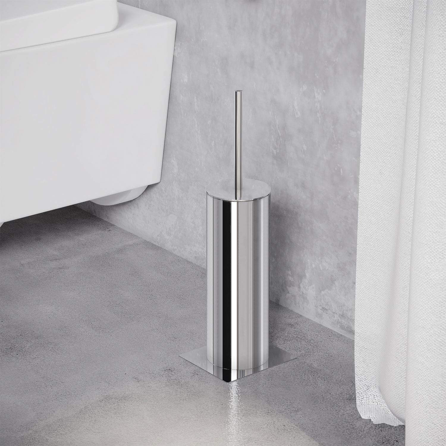 Toilet Brush, Siver Gloss, Freestanding. Collection Kubic
