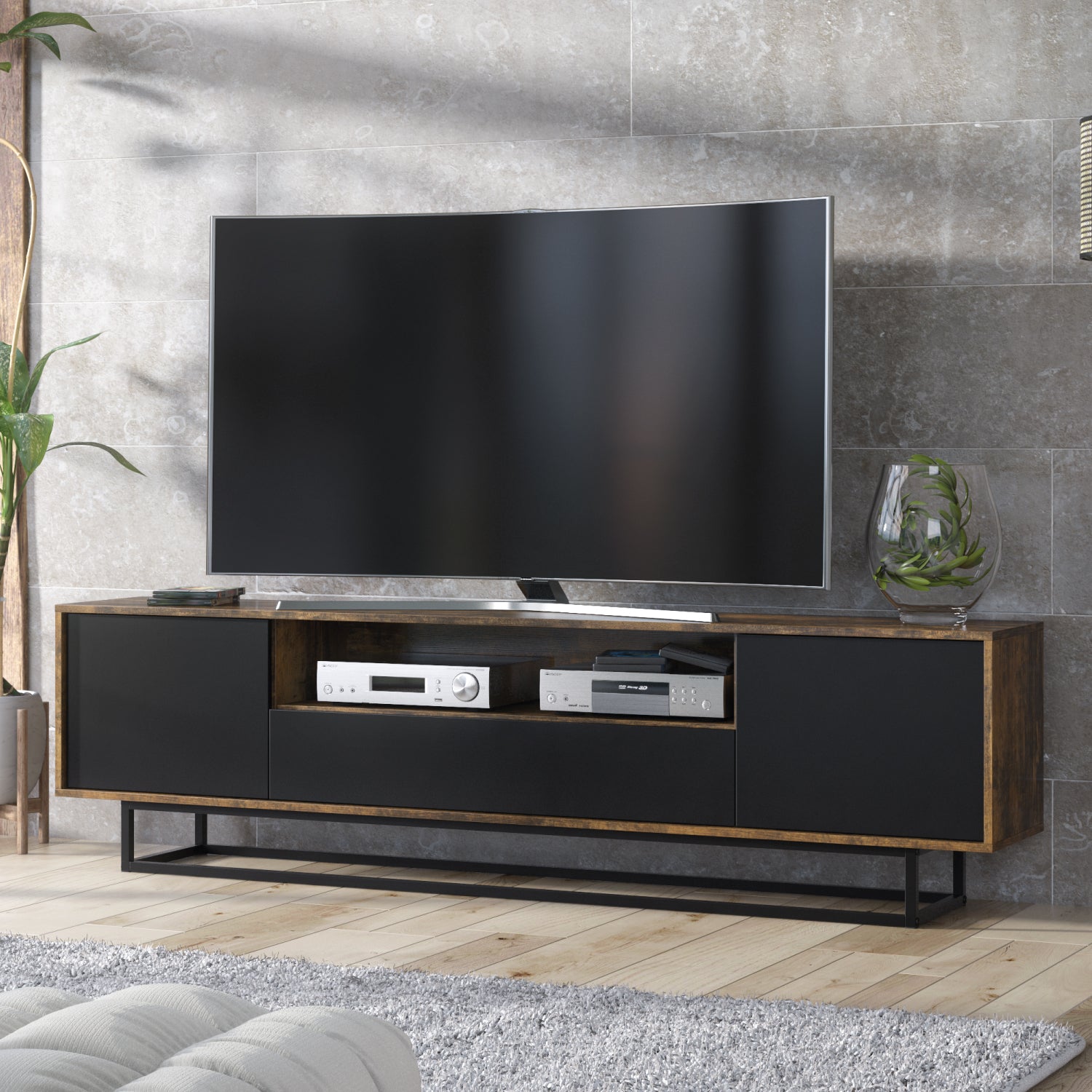 Rift Tv Unit 200cm - Oak / Rustic | Dark Brown