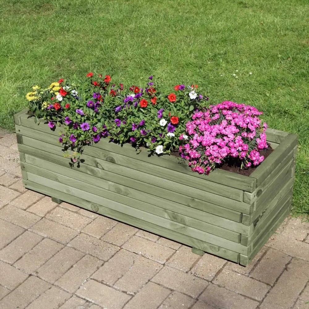 Pine Wooden Trough Planter With Feet | 120cm x 42cm x 38cm | Green