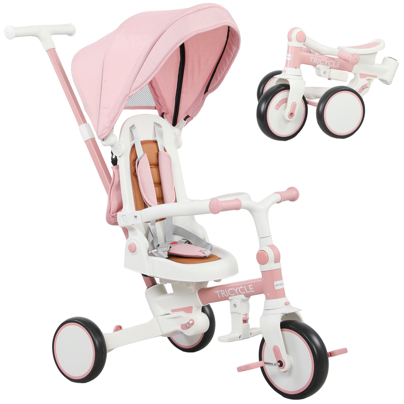 5 In 1 Foldable Kids Trike, Toddler Tricycle For 1-3 Years | Pink
