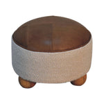 Solid Mango Wood Cream Boucle Buffalo Footstool