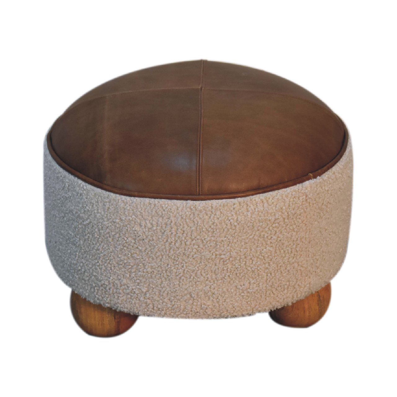 Solid Mango Wood Cream Boucle Buffalo Footstool