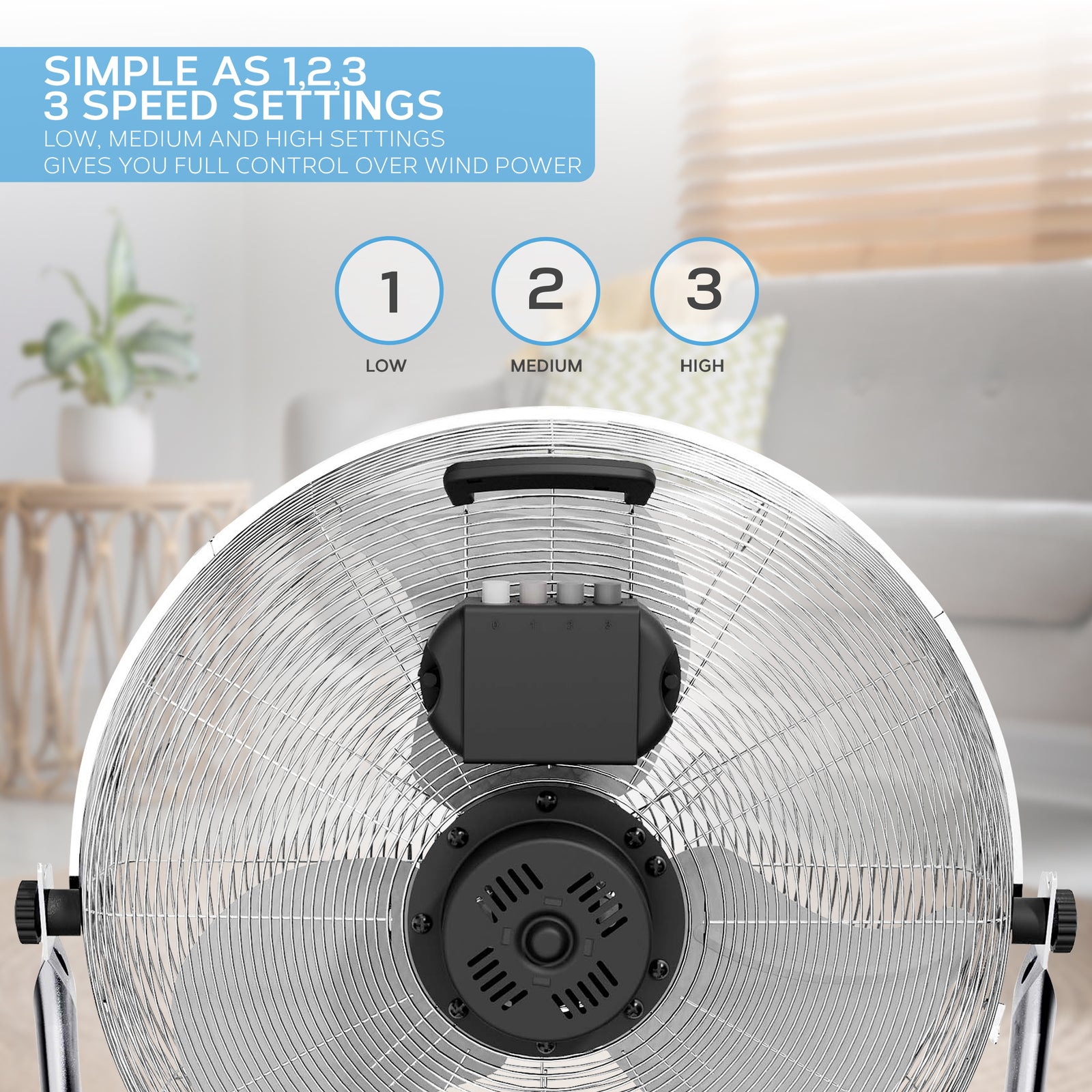 14/16/20" Circular Floor Fan - Powerful Air Cooling Fan With 3 Speed Settings | 20" | Silver