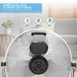 14/16/20" Circular Floor Fan - Powerful Air Cooling Fan With 3 Speed Settings | 20" | Silver