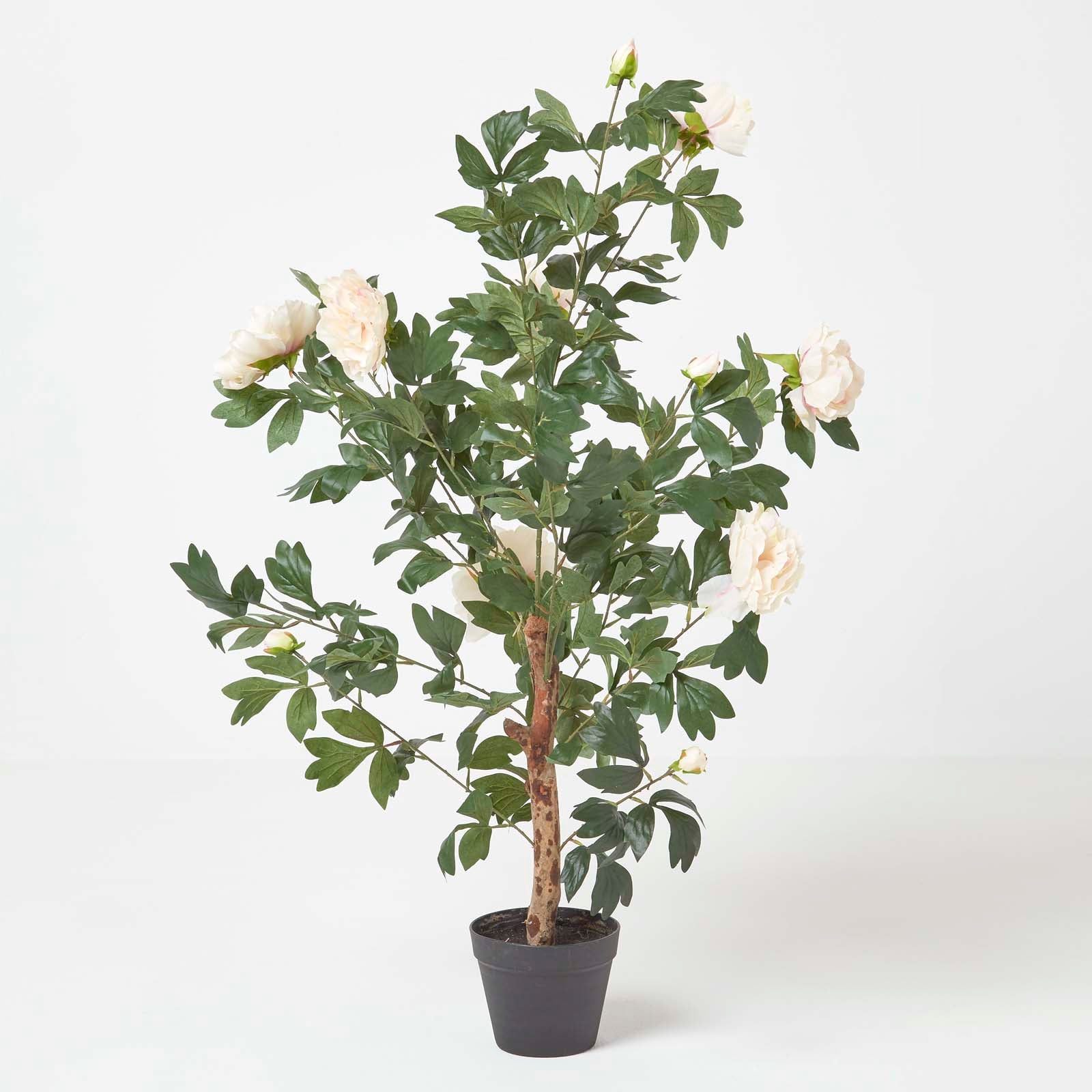Artificial Peony Tree In Black Pot, 100 Cm Tall | 100cm | Orange