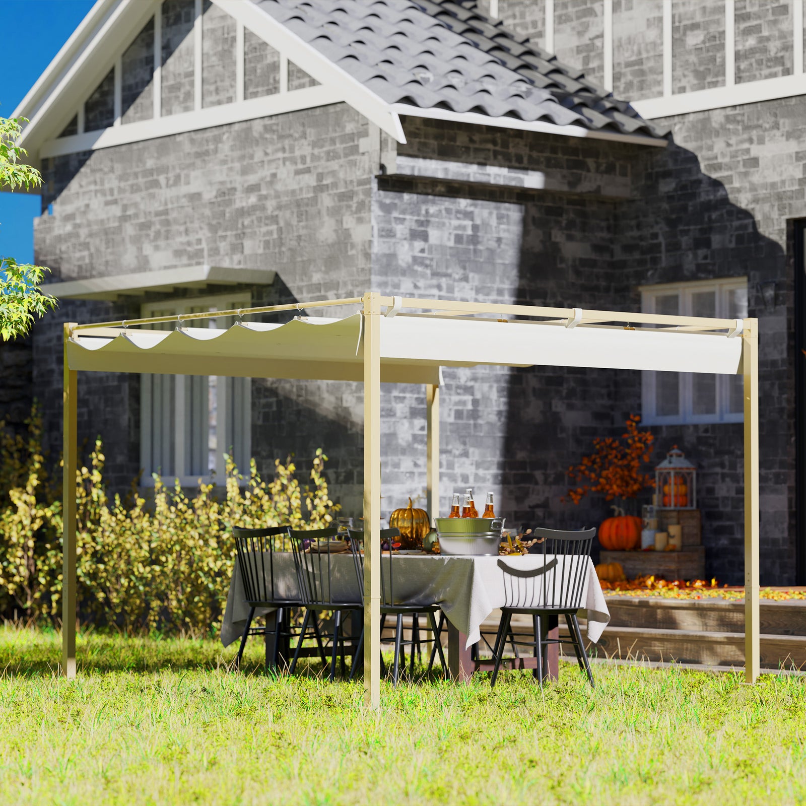 3x3m Pergola With Retractable Roof, Magnetic, Khaki | Khaki