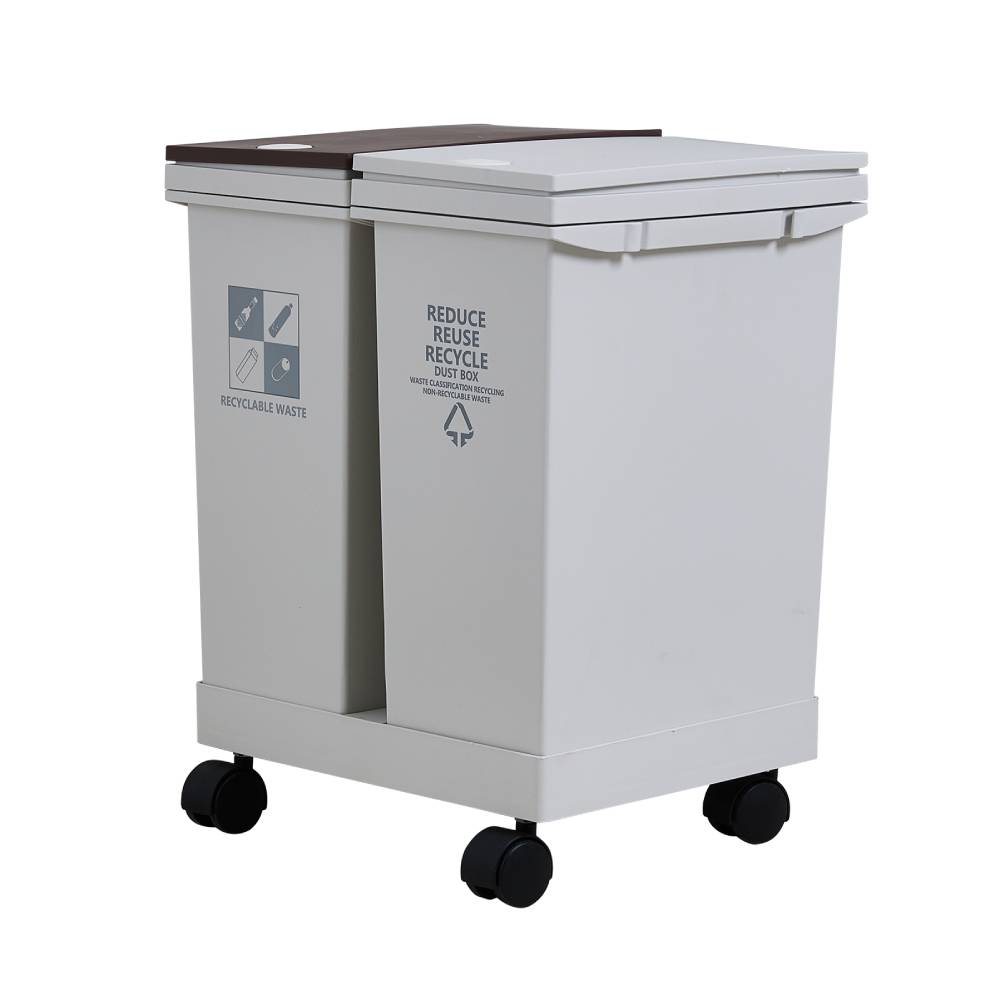 24l/40l Dual Compartment Trash Can With Lids And Wheels – Dry And Wet Waste Separation | Small