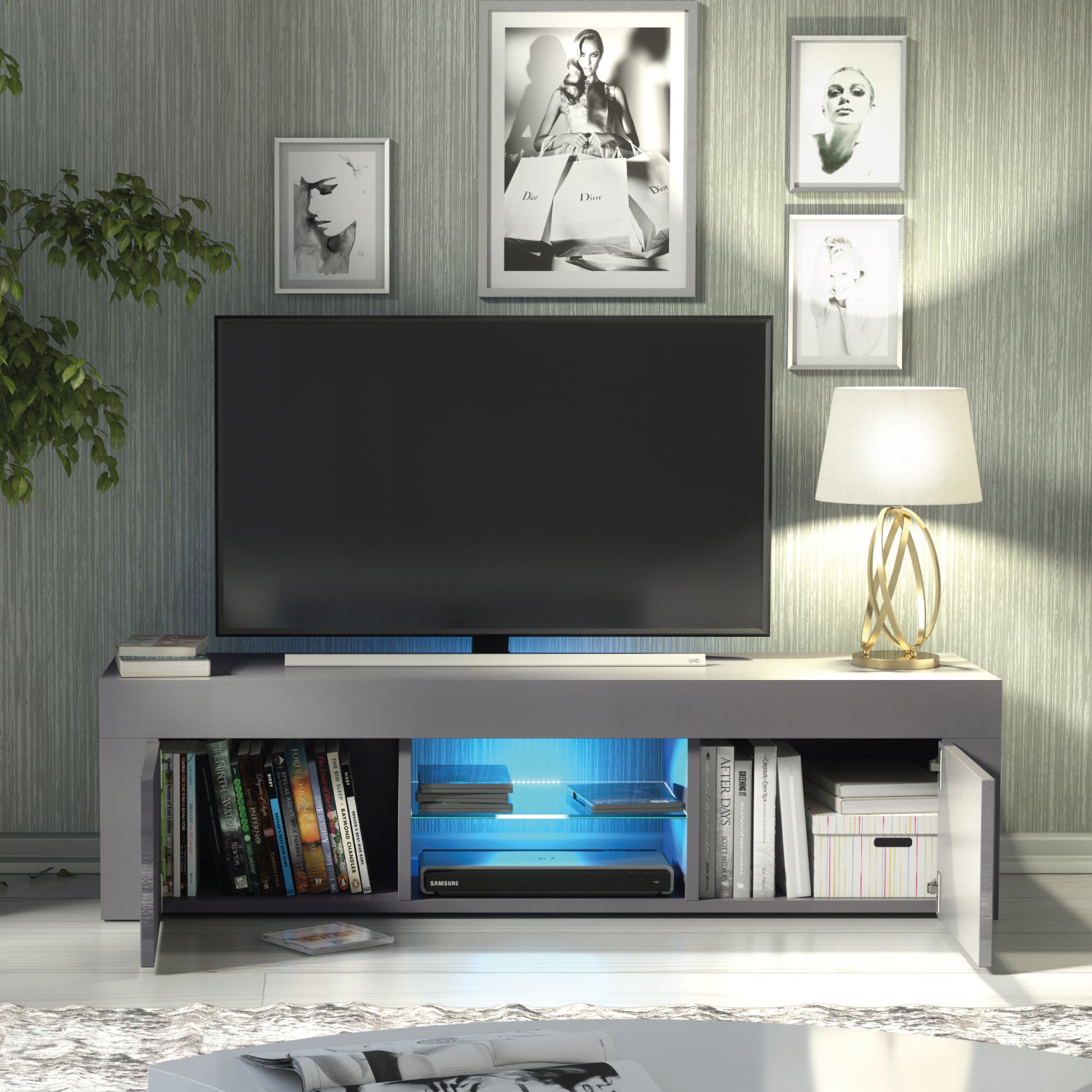 Loom Tv Unit 130cm With Led Lights | Dark Grey