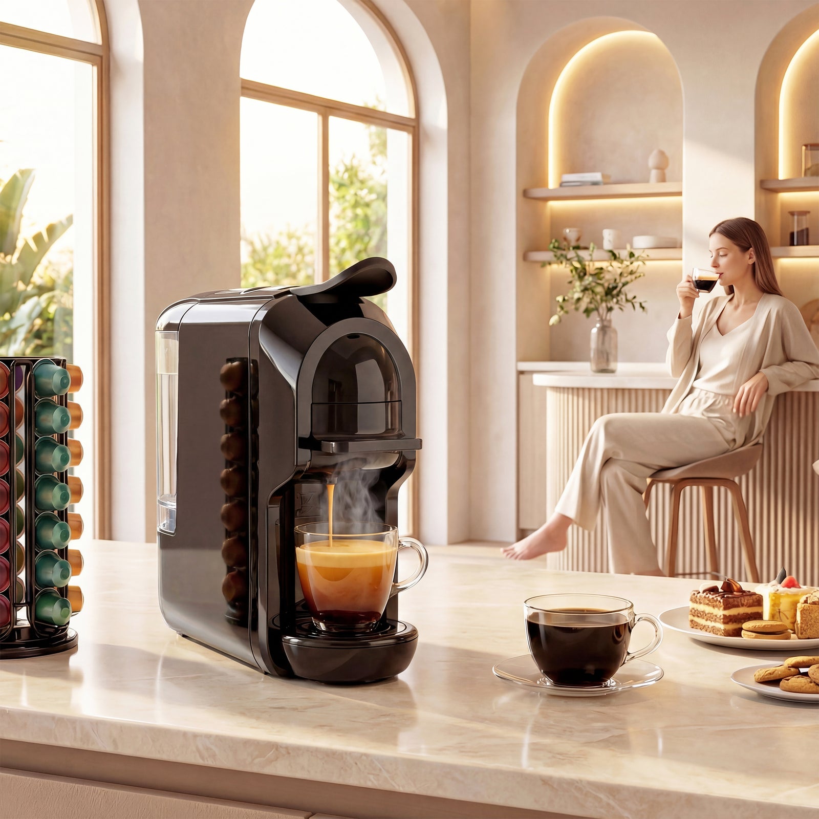 Pod Coffee Machine For Nespresso And Dolce Gusto Capsule, 19 Bar
