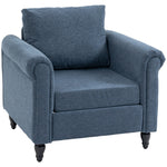 Vintage Armchair Fabric Accent Chair With Wood Legs | One Size | Dark Blue