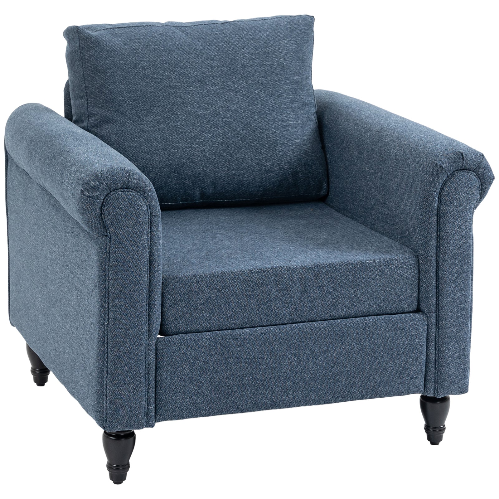 Vintage Armchair Fabric Accent Chair With Wood Legs | One Size | Dark Blue