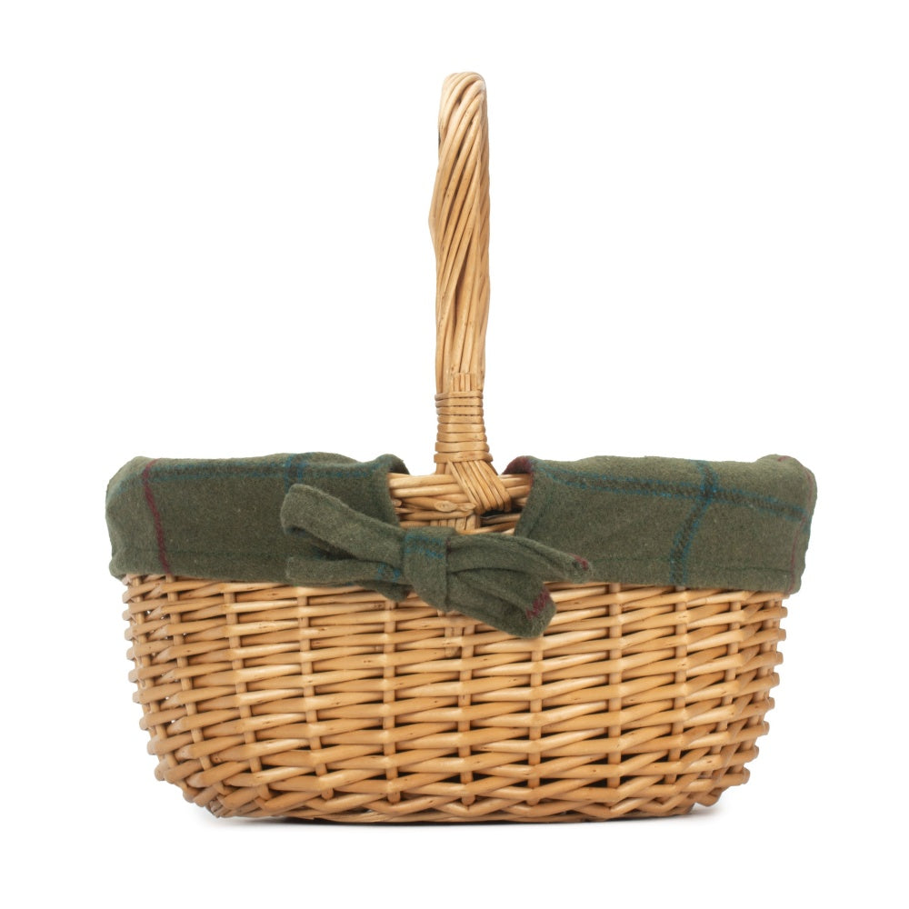 Wicker Shopping Basket Buff Willow Oval Shopper | Forest Green