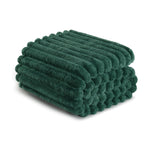 Ribbed Jacquard Fleece Blanket Throw Soft Warm Bed & Sofa Cover | 150cm x 200cm | Green