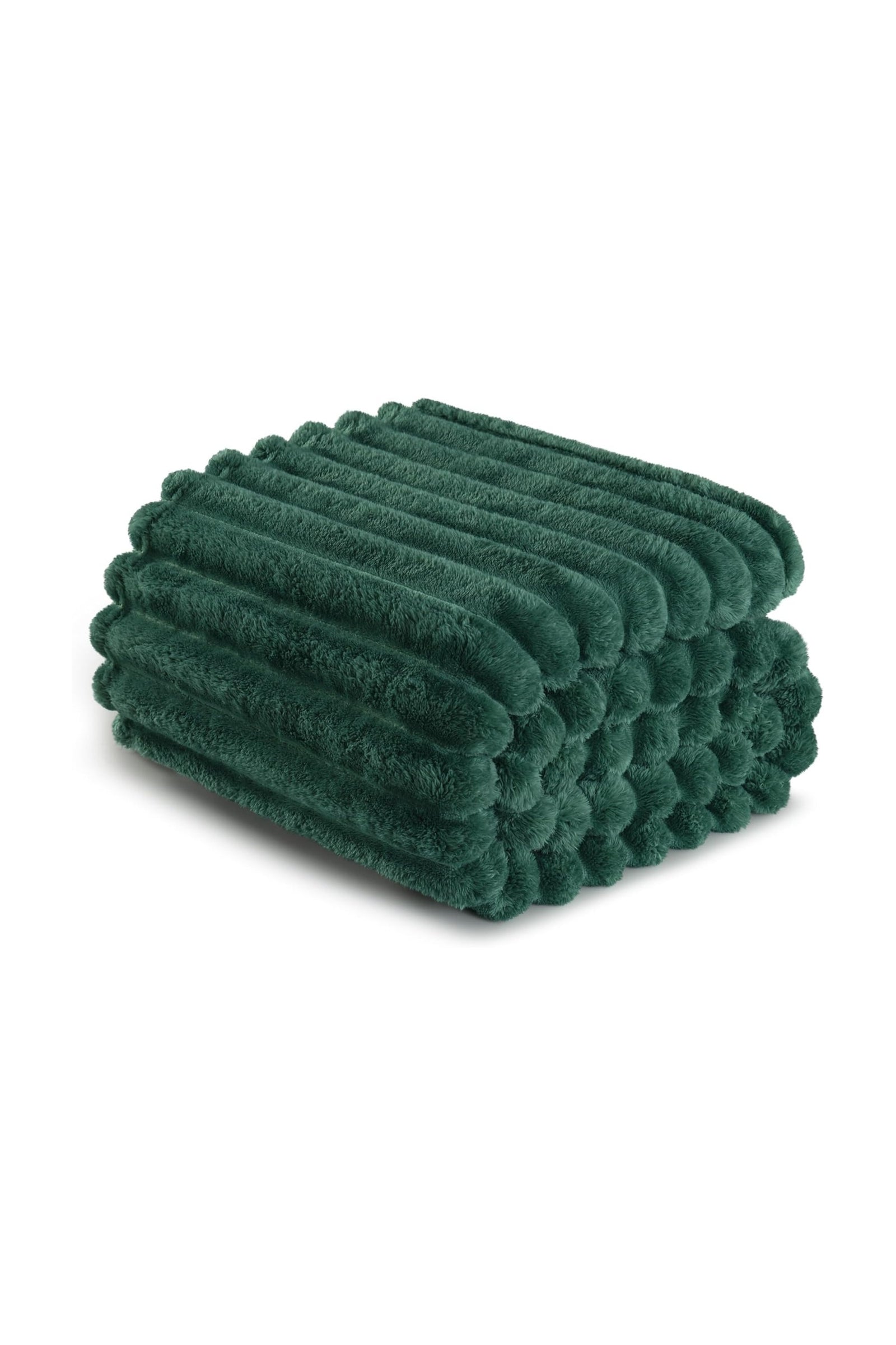 Ribbed Jacquard Fleece Blanket Throw Soft Warm Bed & Sofa Cover | 150cm x 200cm | Green