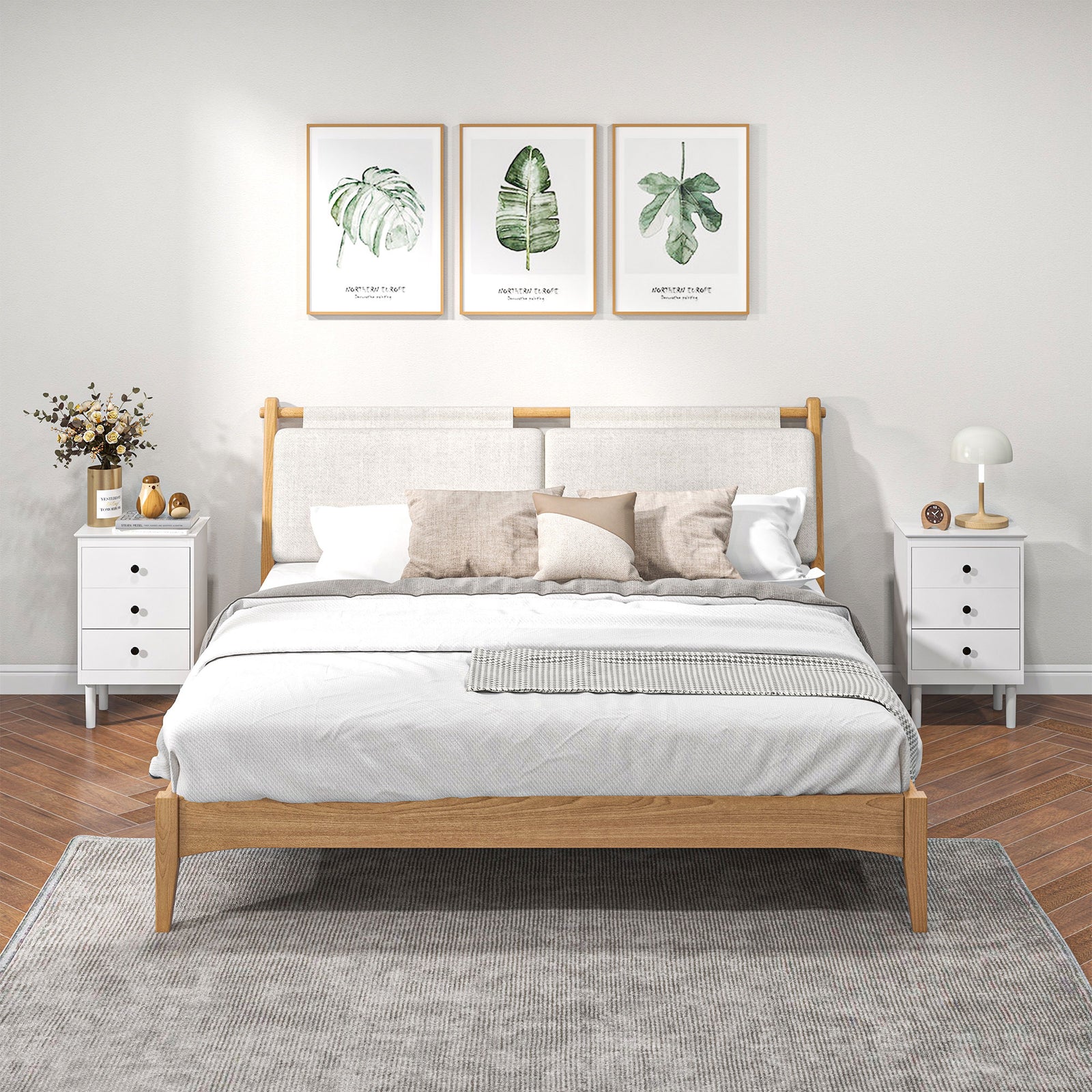 Bedside Table Set Of 2, Bedside Cabinet W/ 3 Drawers