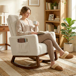 HOMCOM Rocking Chair For Adults, Lounge Rocker W/ Lumbar Pillow, Cream White