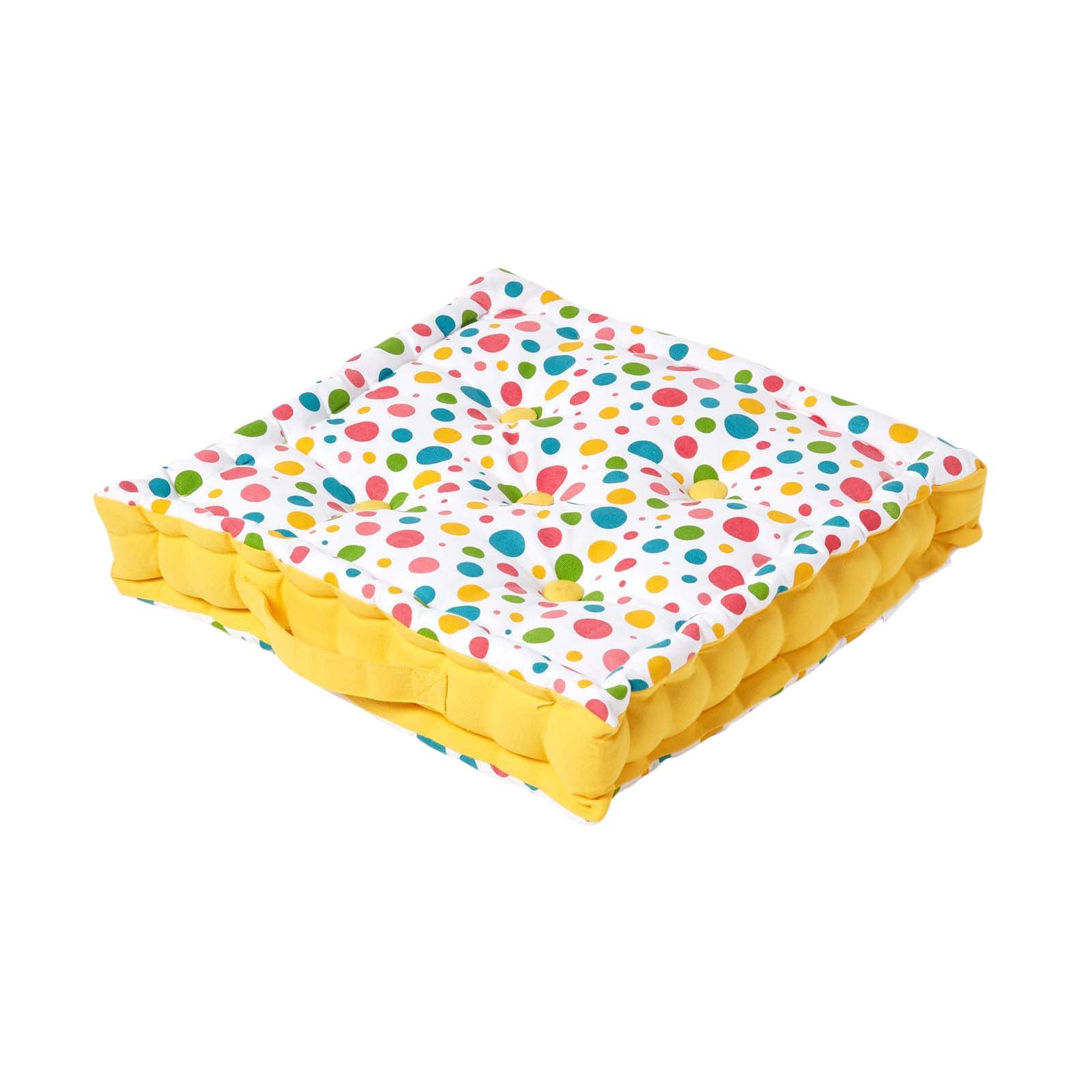 Cotton Multi Coloured Polka Dot Floor Cushion | 50cm x 50cm | Multi Colour