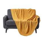 Cable Knit Diamond Pattern Cotton Throw | 150cm x 200cm | Mustard