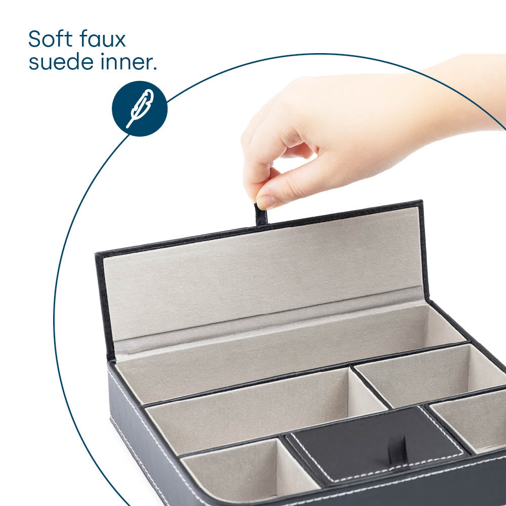 Fineway 6 Compartment Leather Valet Tray Men’s Dresser Storage Organiser