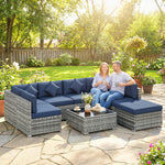 8 Pieces Patio Rattan Sofa Set, Garden Furniture Set | Blue