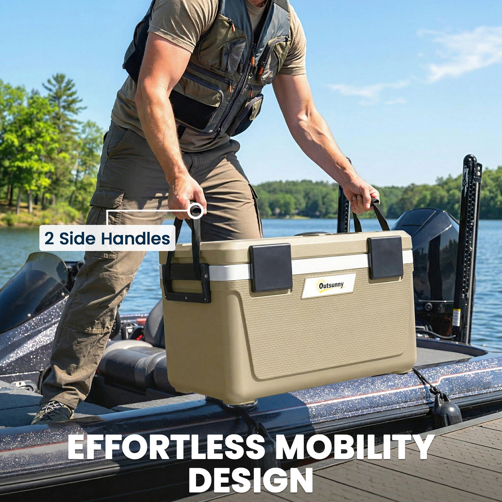 42.6l Insulated Cool Box, Portable Ice Cooler With Handle | Khaki