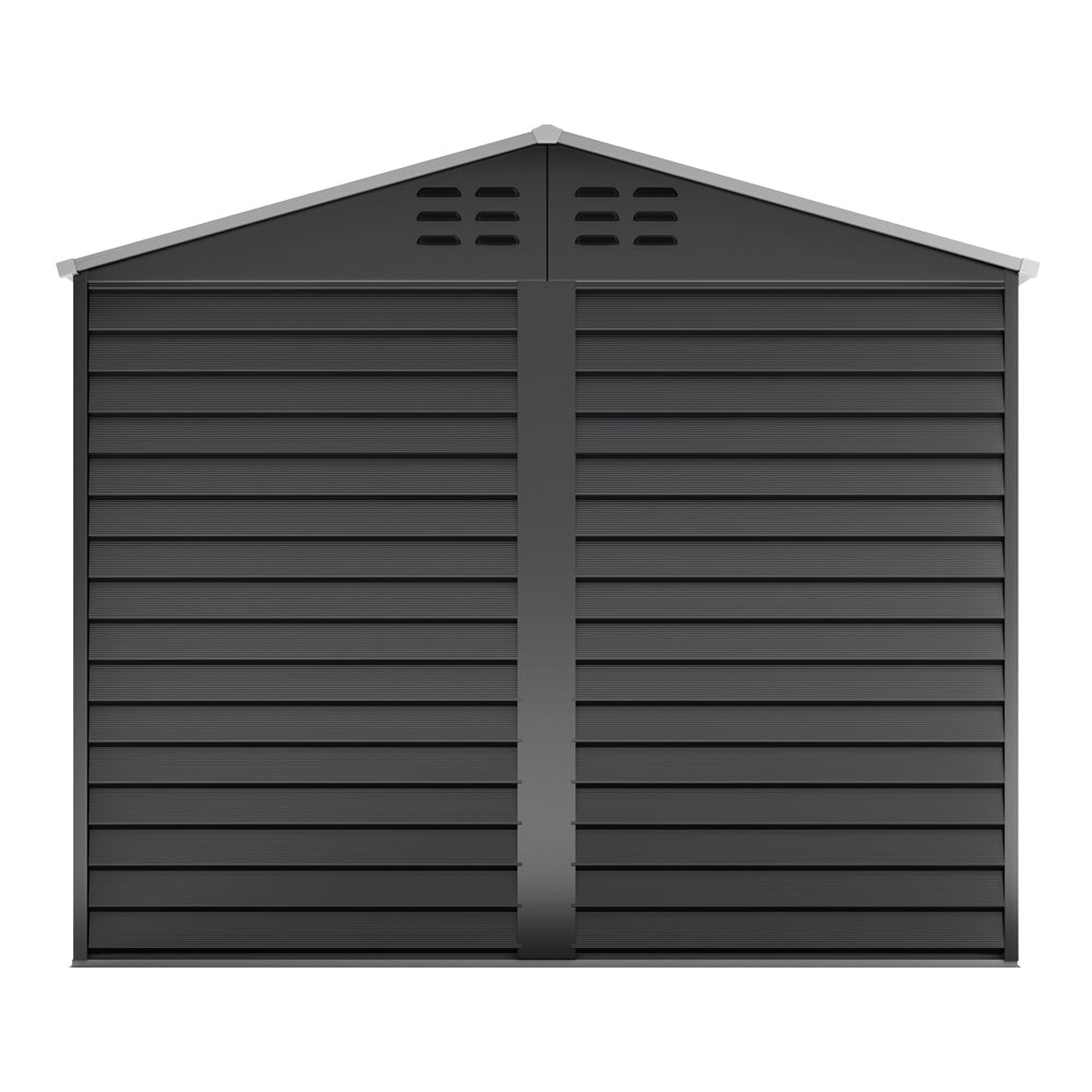 8.08 ft x 8.53 ft Durable Charcoal Steel Garden Tool Shed with Windows, Ventilation, and Shelving – Spacious, Secure Storage for Outdoor Equipment