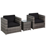 3pcs Patio Rattan Sofa Garden Furniture Set W/ Cushions | Gray