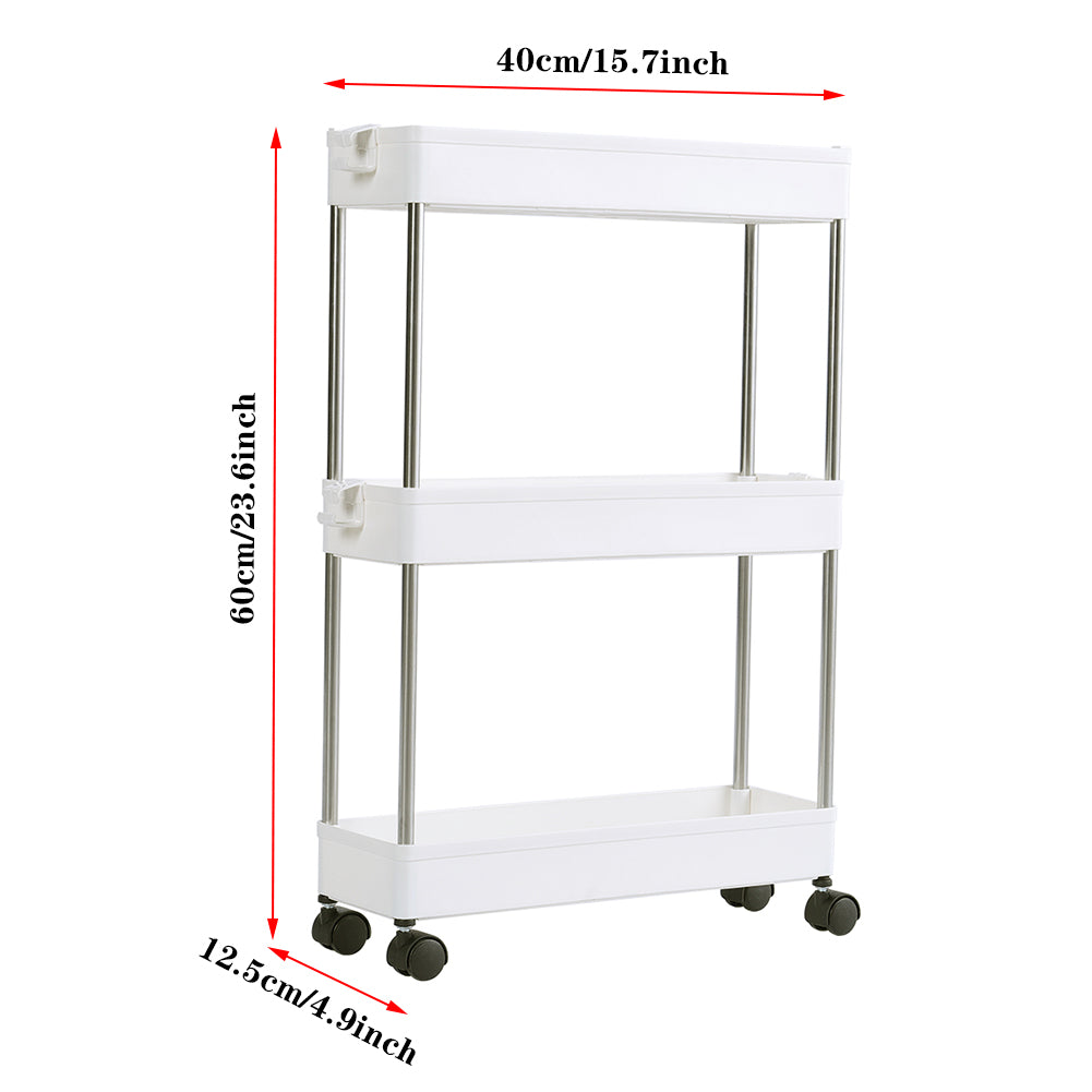 Slim Rolling Storage Cart Corner Storage Rack Shelf Plastic | Small | White