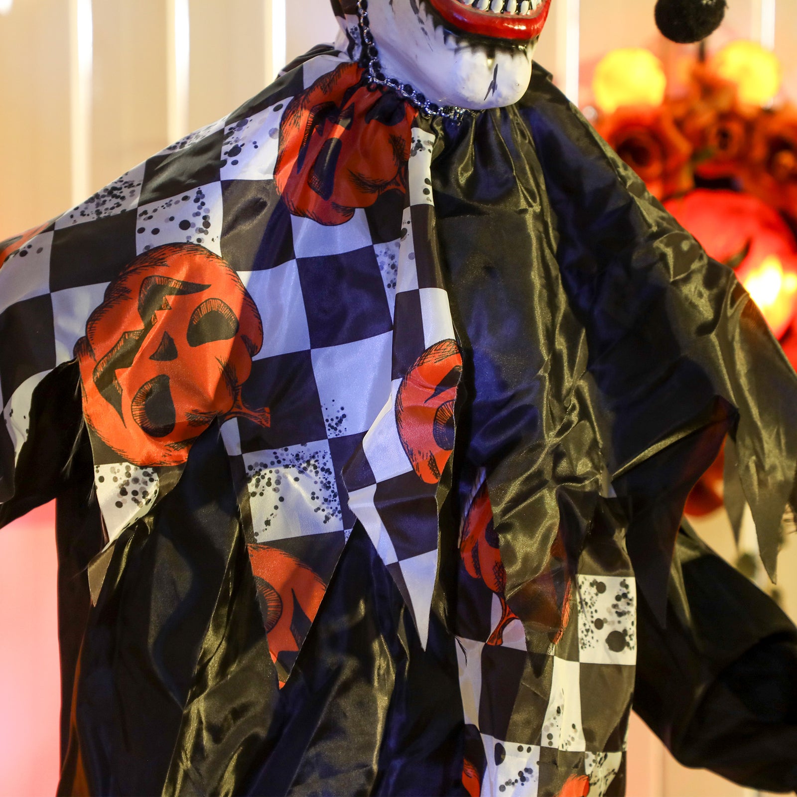 Sound Activated Halloween Animatronics Clown With Red Light Up Eyes