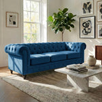 Chesterfield Scroll Arm Velvet Sofa 3 Seater | Navy Blue