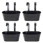 Living and Home 4-pack Oval Metal Railing Planters With Hooks Hanging Flower Pots For Fence Or Balcony