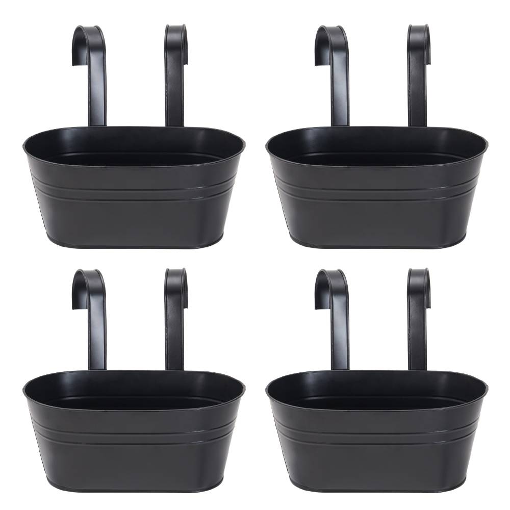 Living and Home 4-pack Oval Metal Railing Planters With Hooks Hanging Flower Pots For Fence Or Balcony