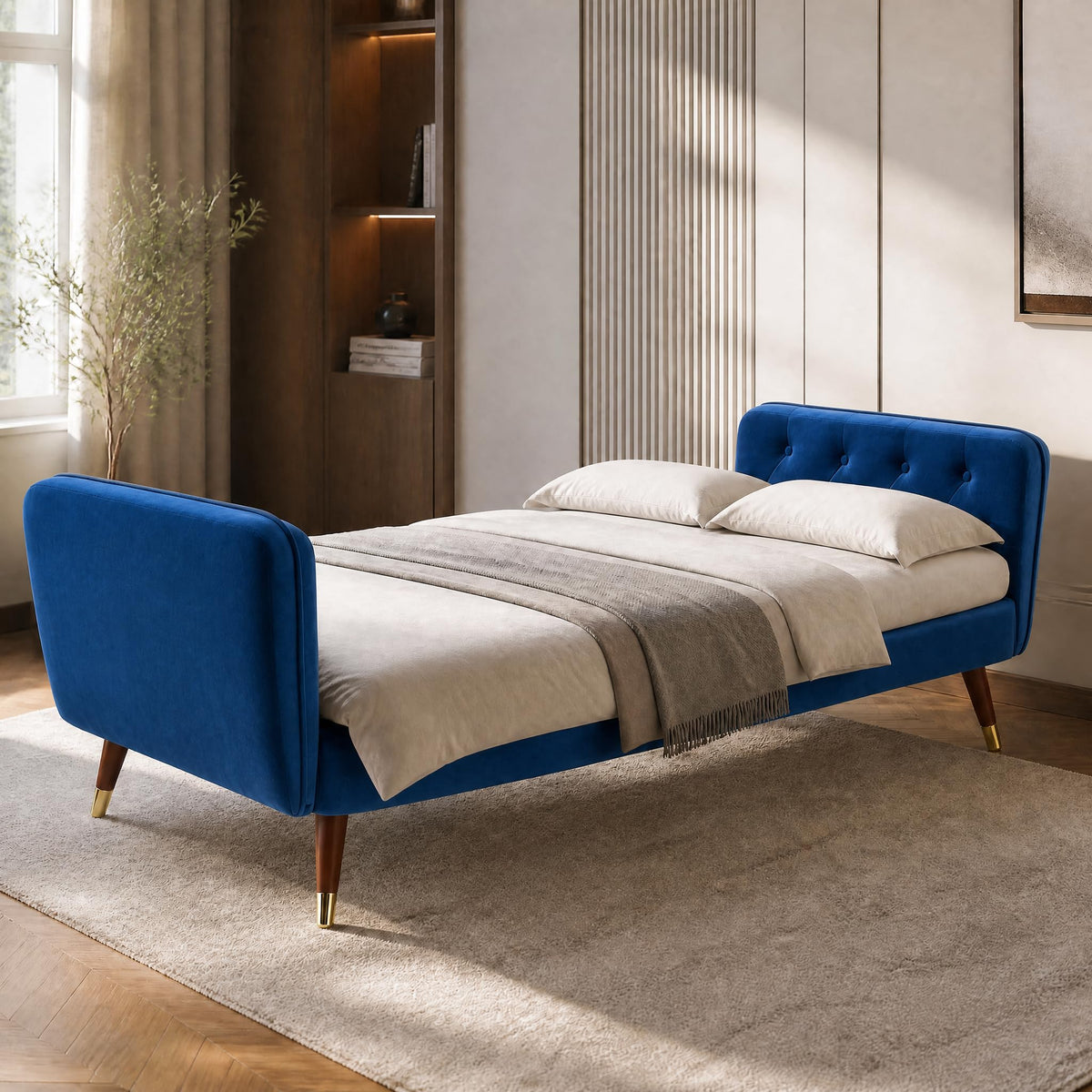 Victoria Velvet Sofa Bed 3 Seater | Blue