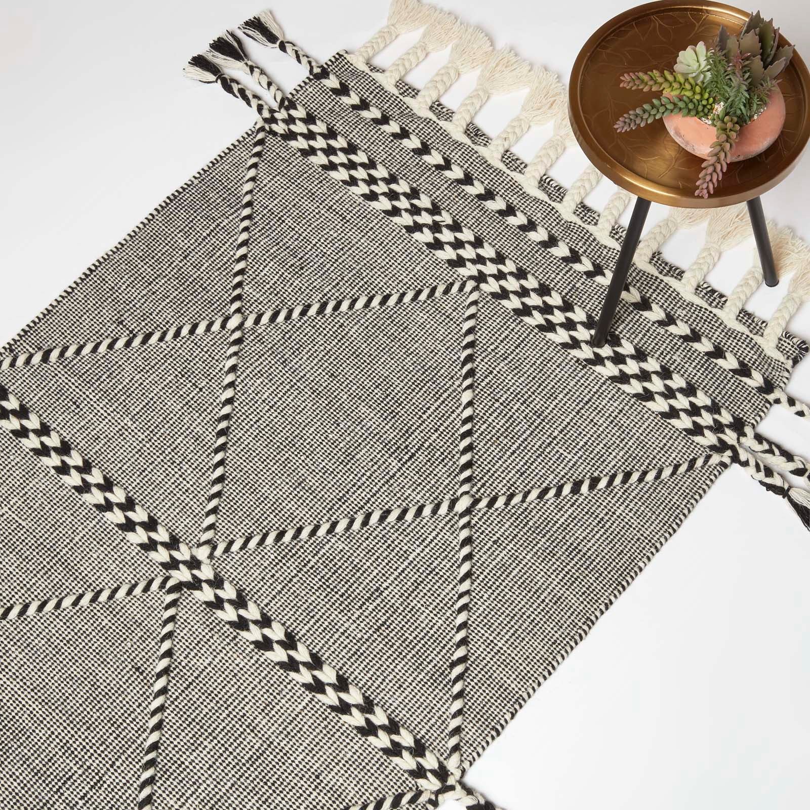 Edessa Black & White Kilim Wool Rug | 120cm x 180cm | Black & White