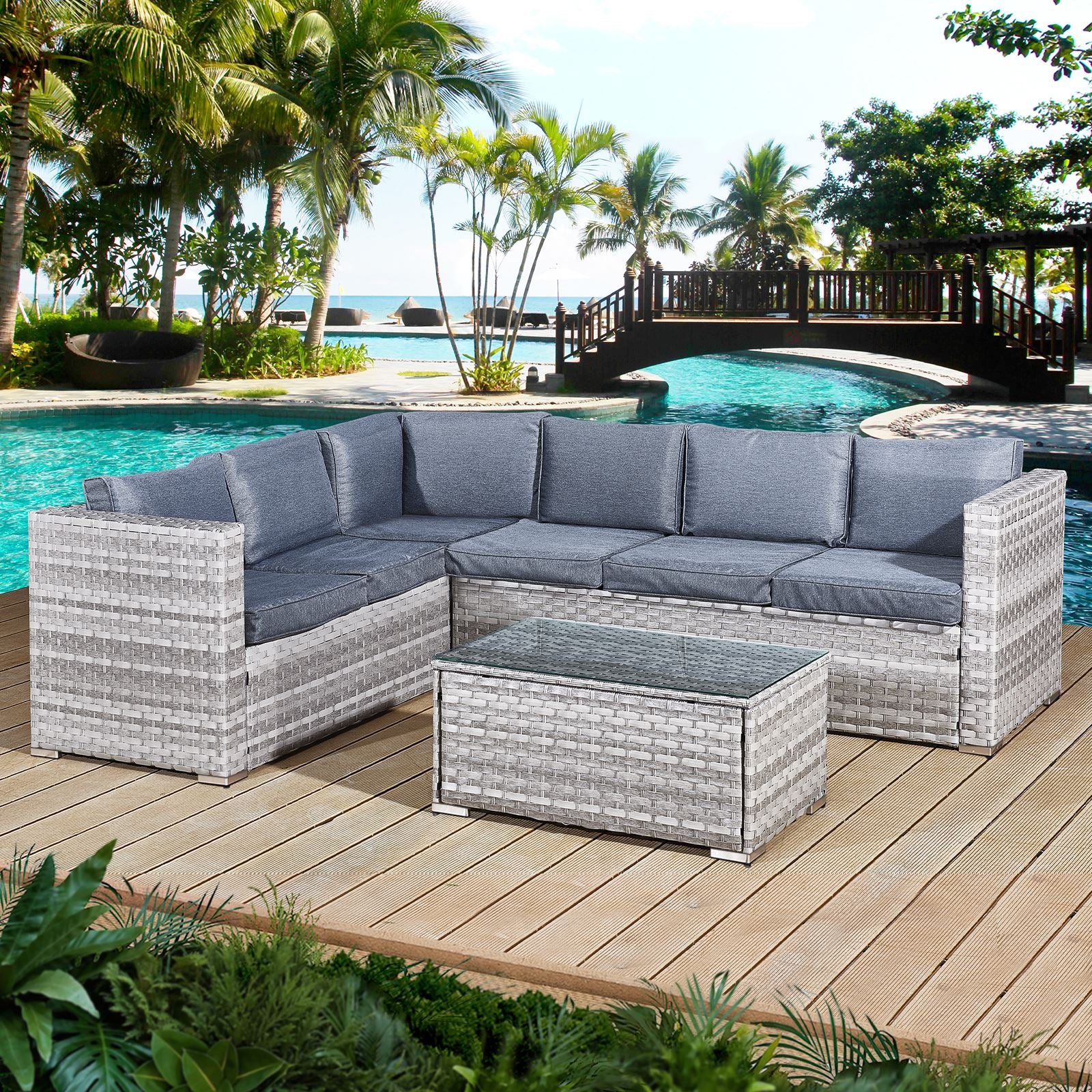 Acorn Rattan 6 Seat Corner Sofa Set | Dove Grey