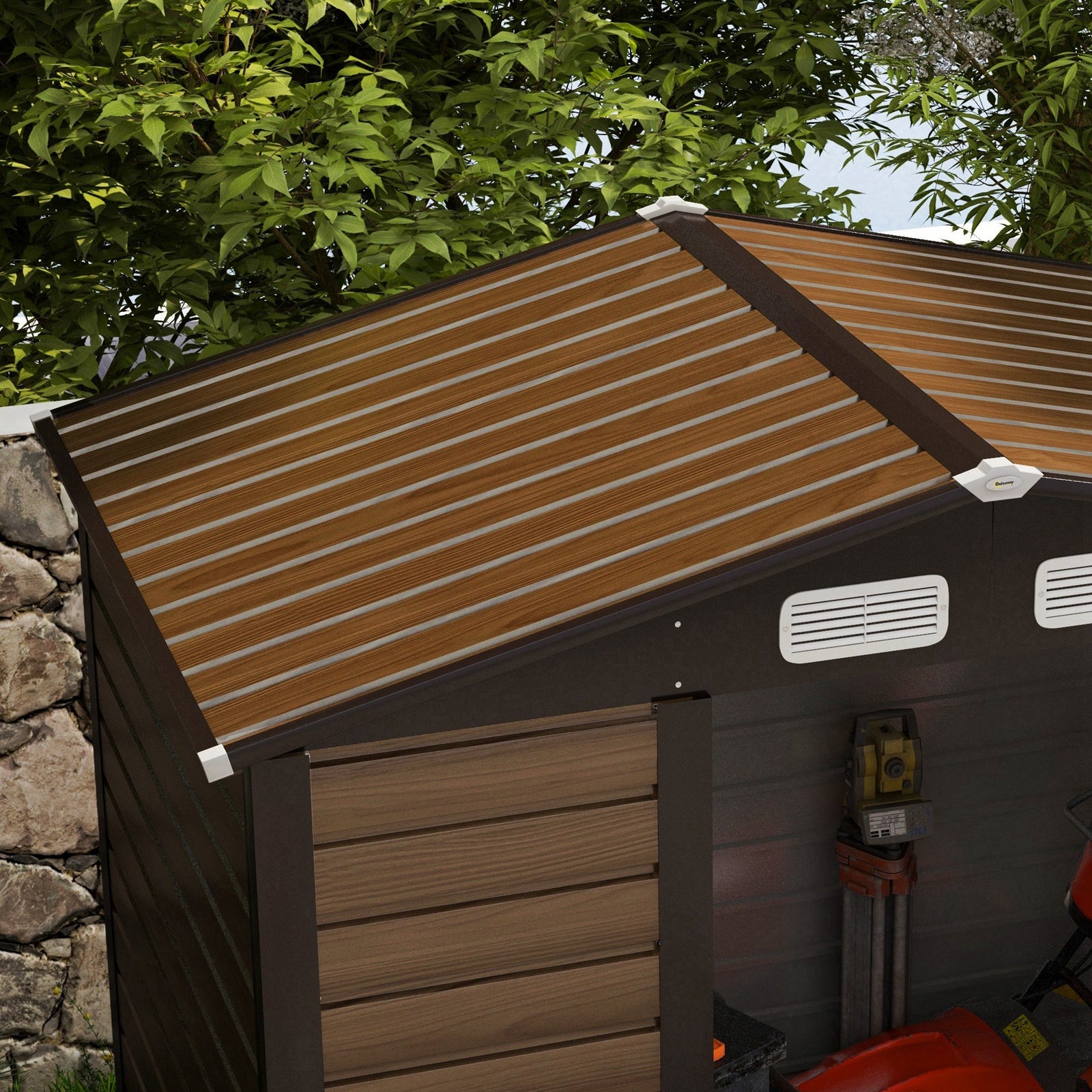 4.3 X  6.2ft Garden Metal Shed,ventilation Slots For Garden