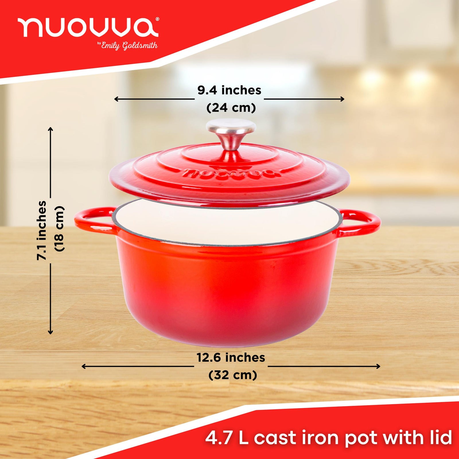 Cast Iron Dutch Oven With Lid Casserole - 24cm (4.7l) | Red