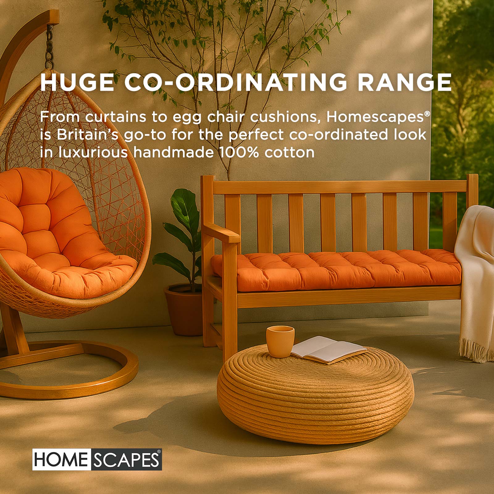 Outdoor Bench Cushion For 2 & 3 Seater Garden Seat Pad For Furniture, Kitchen, Dining & Indoor Use | 2 | Burnt Orange