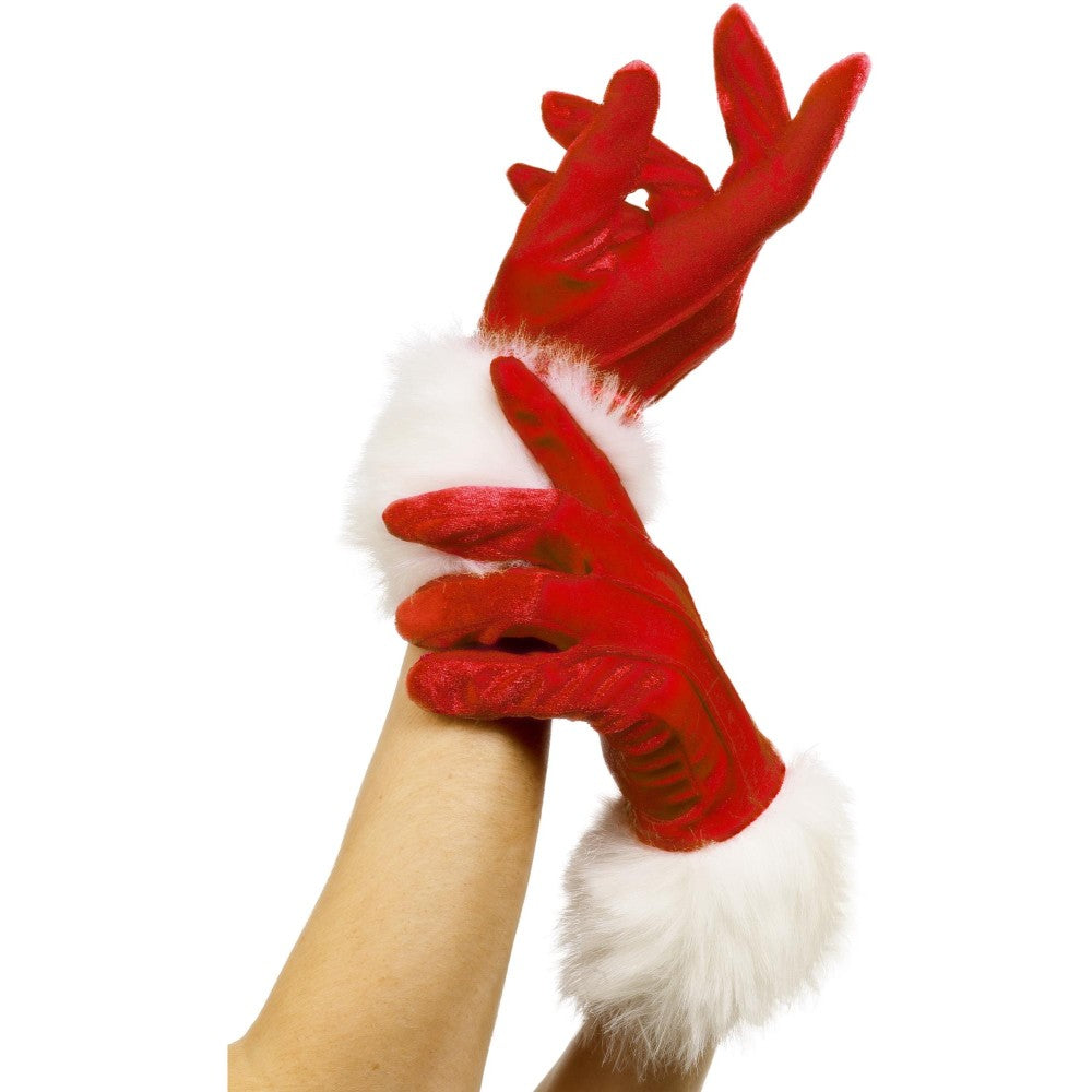 Santa Gloves, Red With White Trim