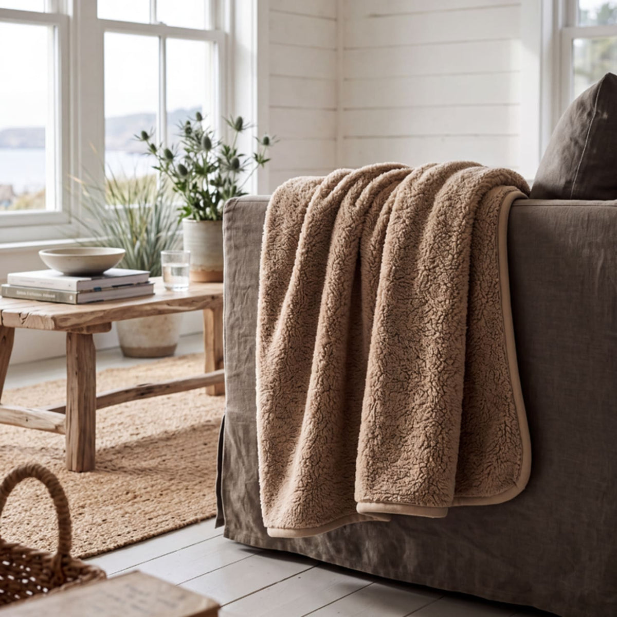 Borgan Teddy Fleece Throw | 130cm x 170cm | Taupe