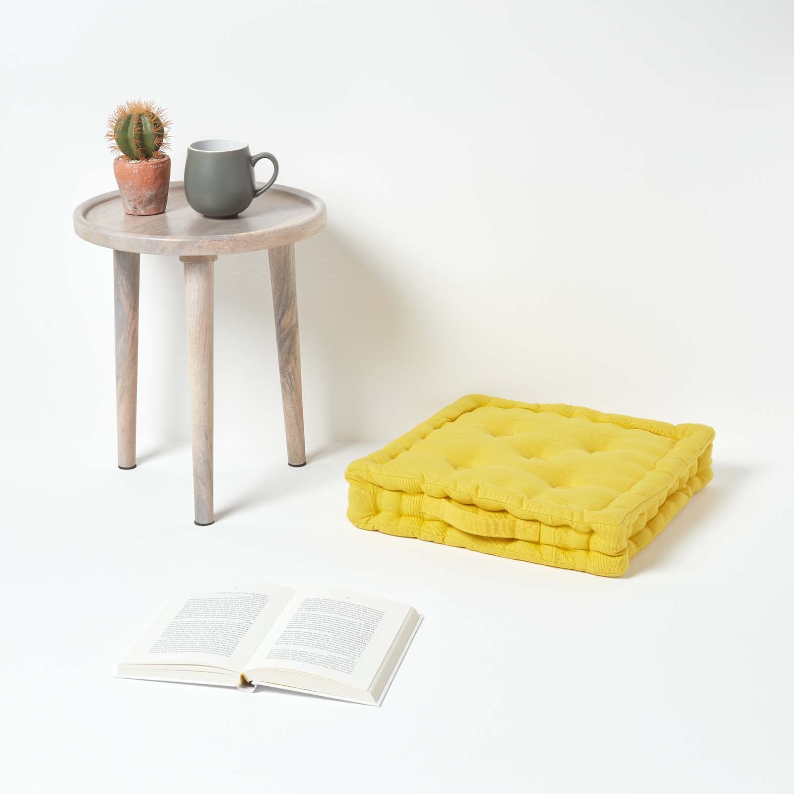 Rajput Ribbed Cotton Floor Cushion | 40cm x 40cm | Yellow