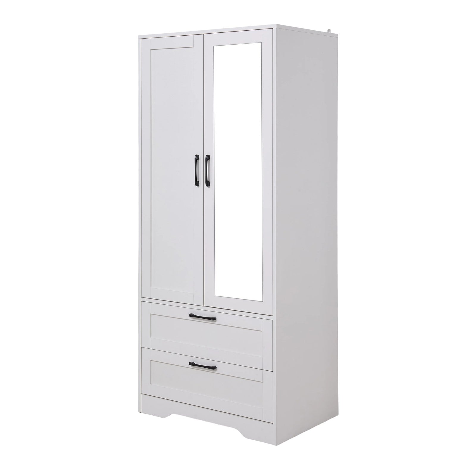 2-door Wardrobe With Drawers & Mirror | One Size | White