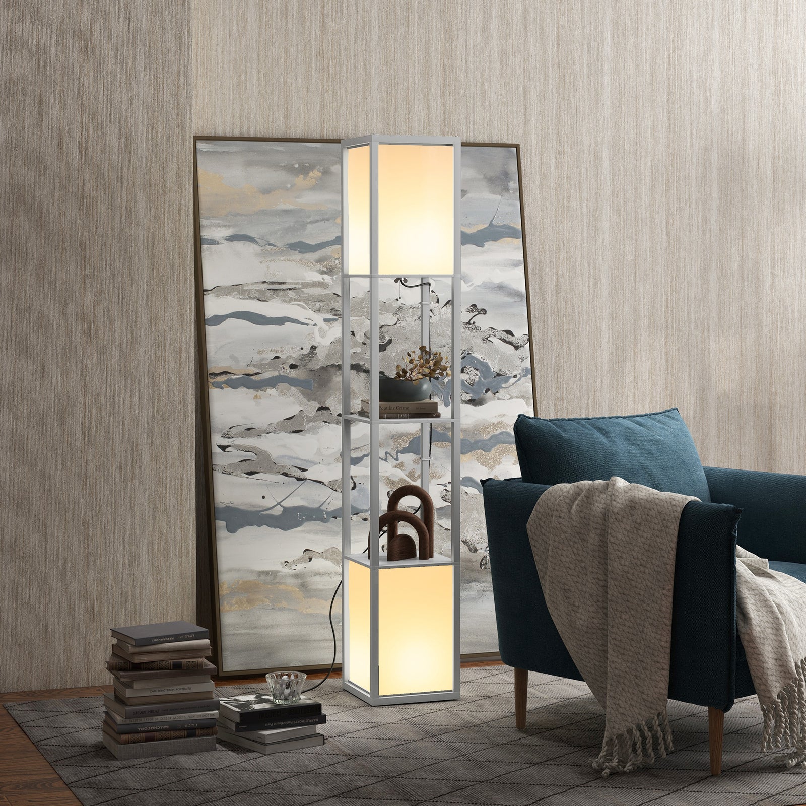 Shelf Floor Lamp With Dual Light For Living Room, Bedroom | One Size | Gray