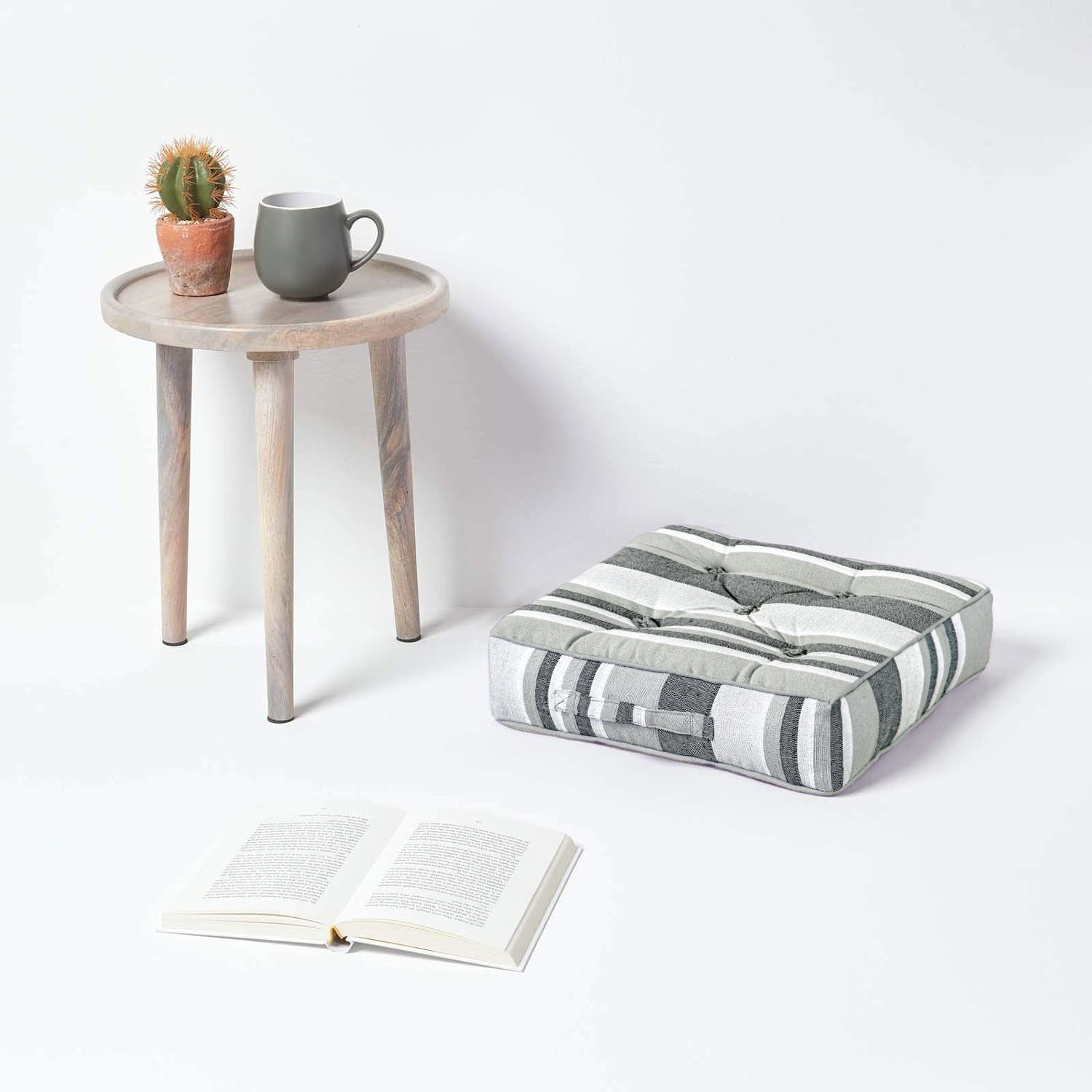 Morocco Striped Cotton Floor Cushion | 40cm x 40cm | Monochrome