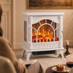 3-sided Glass Electric Fire Fan Heater With Flame Effect | White