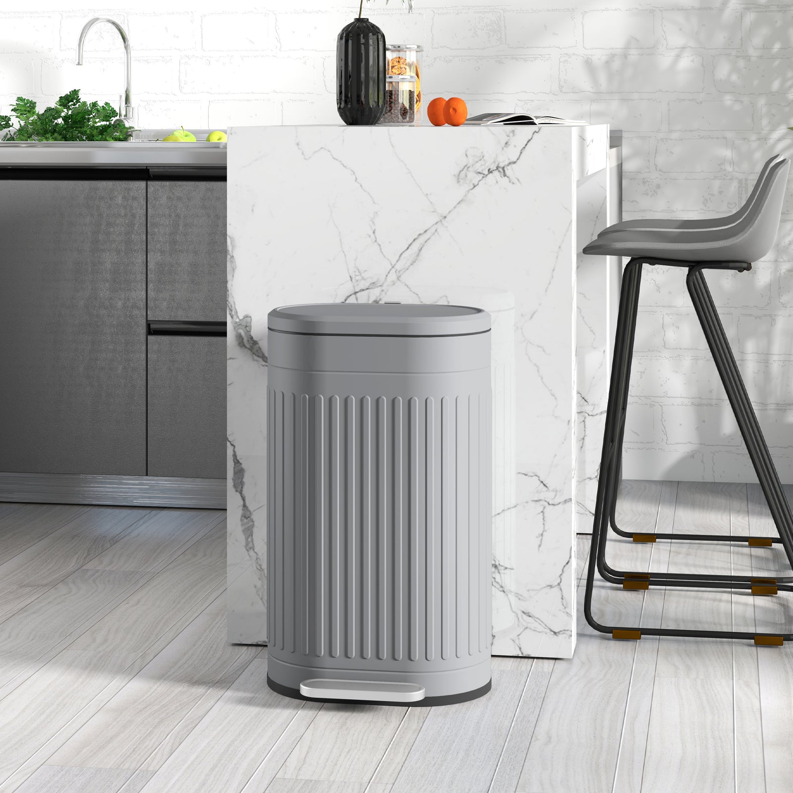 HOMCOM 30l Pedal Bin, Metal Kitchen Bin With Soft-close Lid, Grey