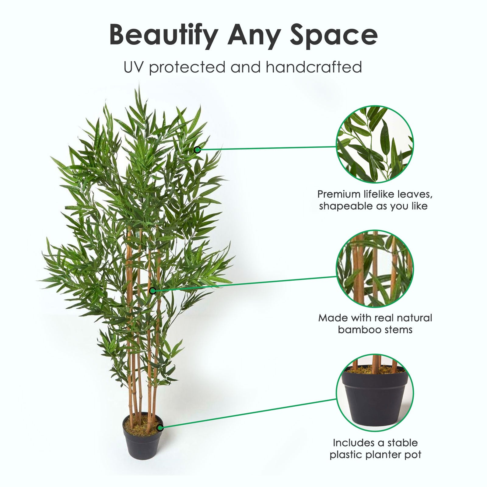 Artificial Green Handcrafted Bamboo Tree Plant With Pot, 155 Cm (5 Ft)