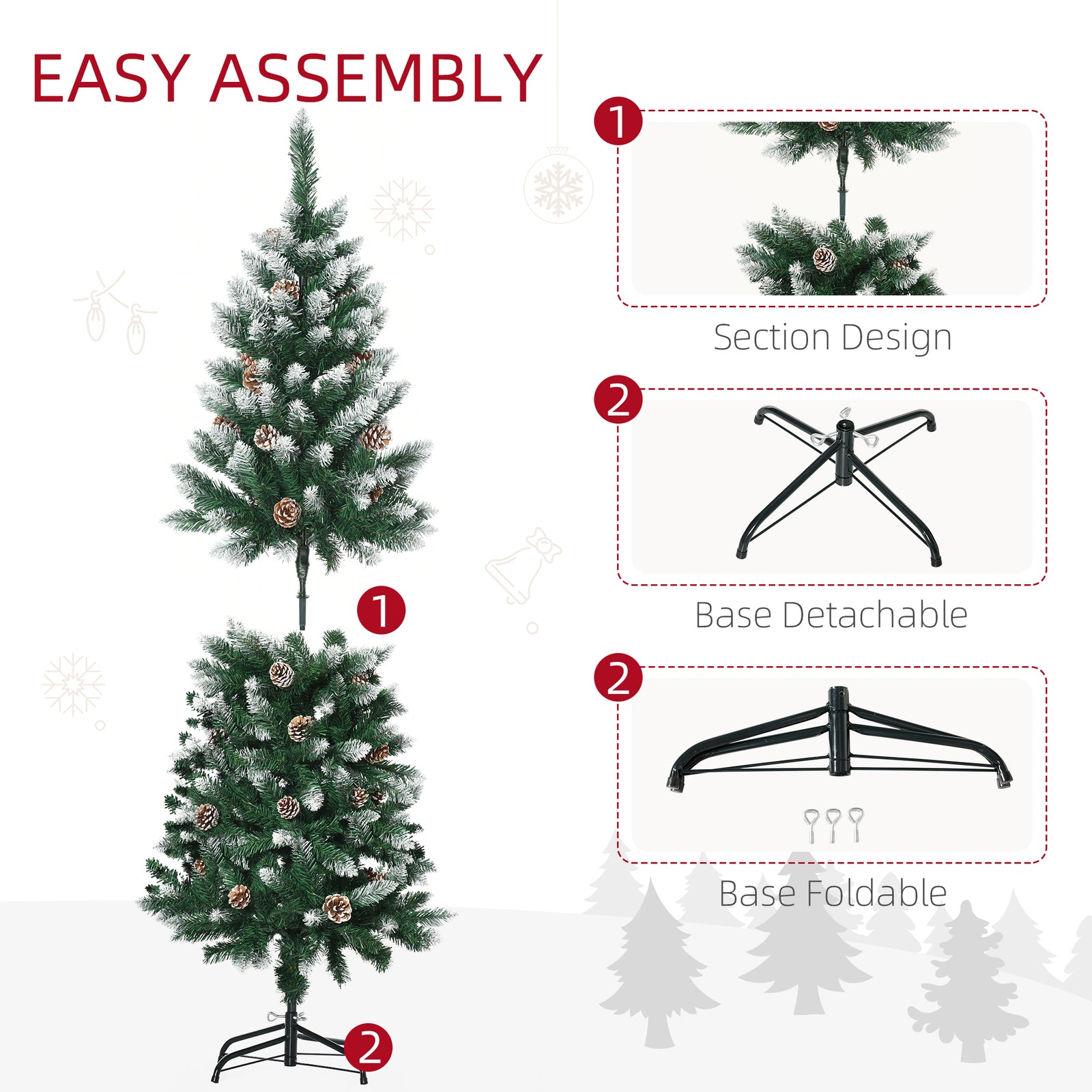 5' Snow Artificial Christmas Tree Holiday Home Décor With Pine Cones | 5ft | Green